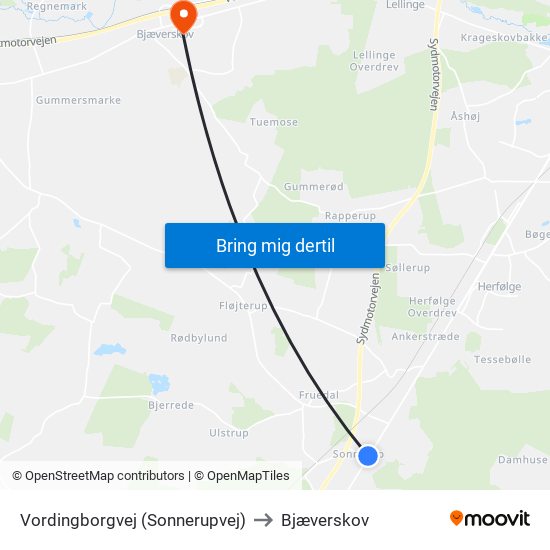 Vordingborgvej (Sonnerupvej) to Bjæverskov map
