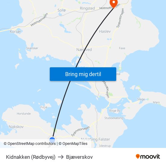 Kidnakken (Rødbyvej) to Bjæverskov map