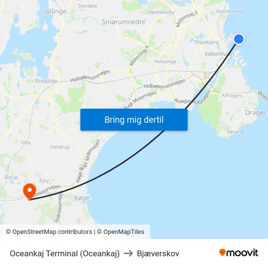 Oceankaj Terminal (Oceankaj) to Bjæverskov map