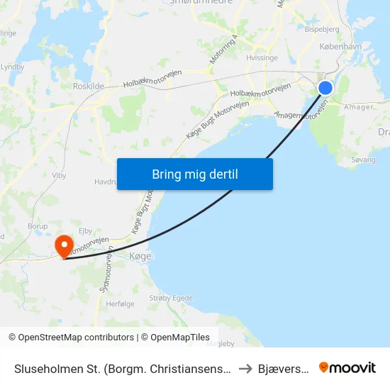 Sluseholmen St. (Borgm. Christiansens Gade) to Bjæverskov map