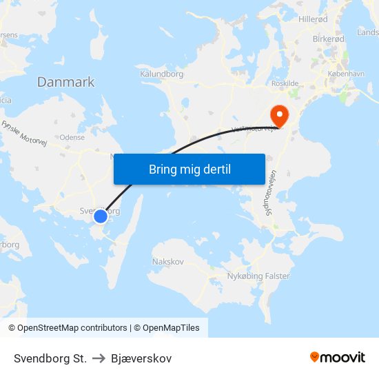 Svendborg St. to Bjæverskov map