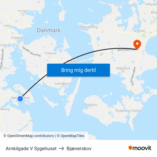Arnkilgade V Sygehuset to Bjæverskov map