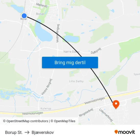 Borup St. to Bjæverskov map