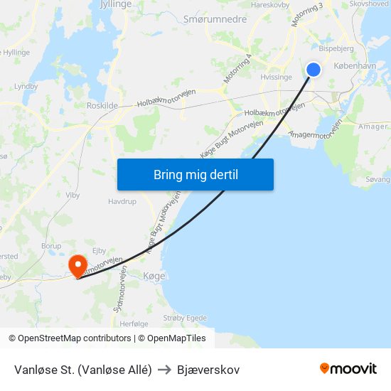 Vanløse St. (Vanløse Allé) to Bjæverskov map