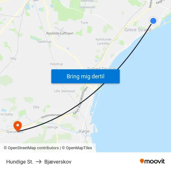 Hundige St. to Bjæverskov map