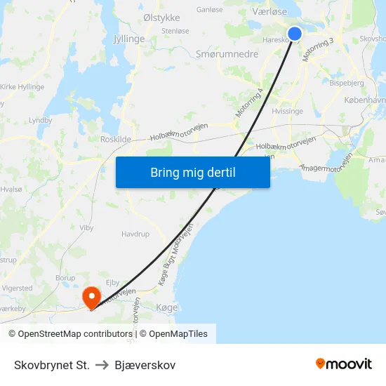 Skovbrynet St. to Bjæverskov map