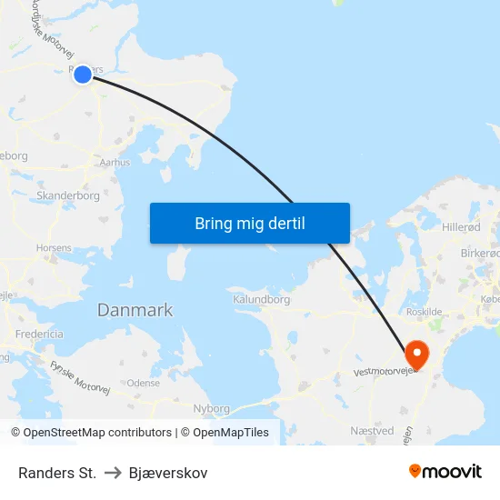 Randers St. to Bjæverskov map