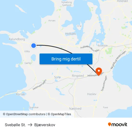 Svebølle St. to Bjæverskov map