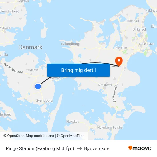 Ringe Station (Faaborg Midtfyn) to Bjæverskov map