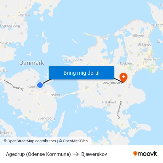 Agedrup (Odense Kommune) to Bjæverskov map