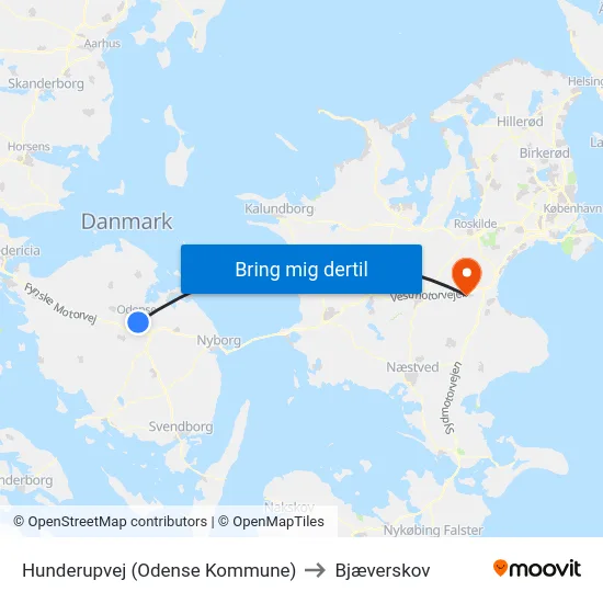 Hunderupvej (Odense Kommune) to Bjæverskov map