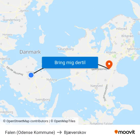 Falen (Odense Kommune) to Bjæverskov map