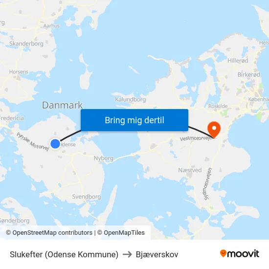 Slukefter (Odense Kommune) to Bjæverskov map