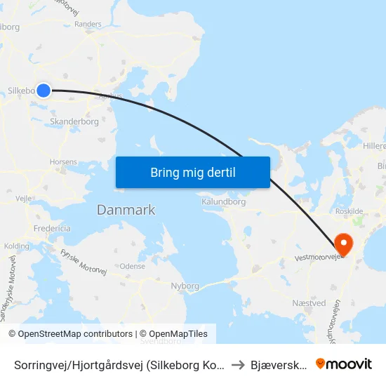 Sorringvej/Hjortgårdsvej (Silkeborg Kom) to Bjæverskov map