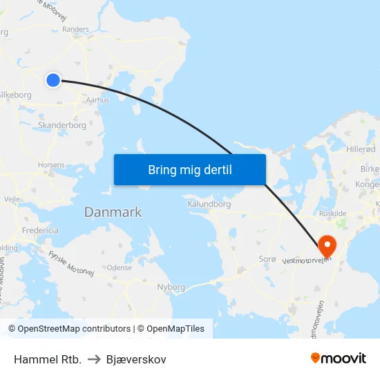 Hammel Rtb. to Bjæverskov map