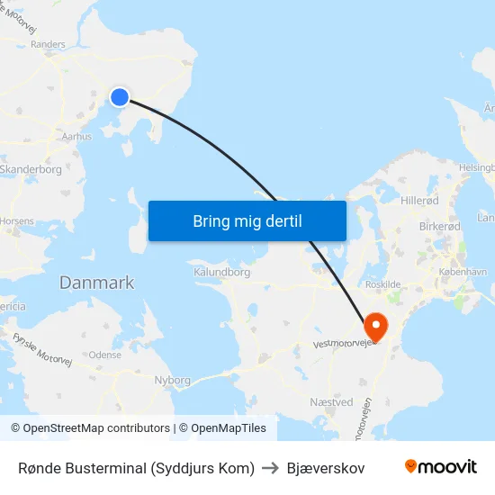 Rønde Busterminal (Syddjurs Kom) to Bjæverskov map