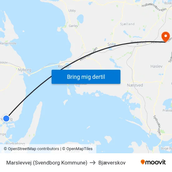 Marslevvej (Svendborg Kommune) to Bjæverskov map