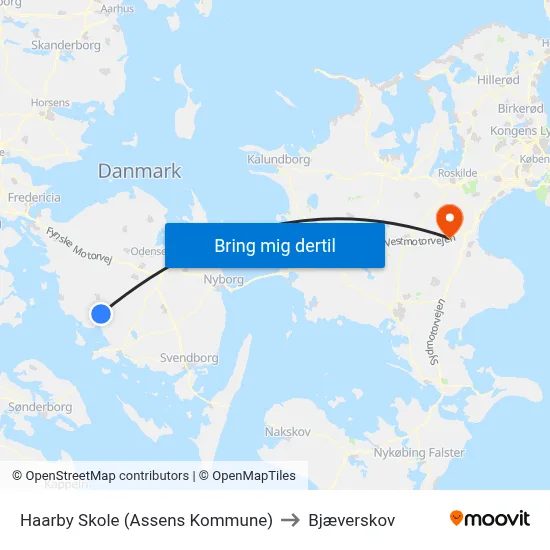 Haarby Skole (Assens Kommune) to Bjæverskov map