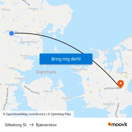 Silkeborg St. to Bjæverskov map