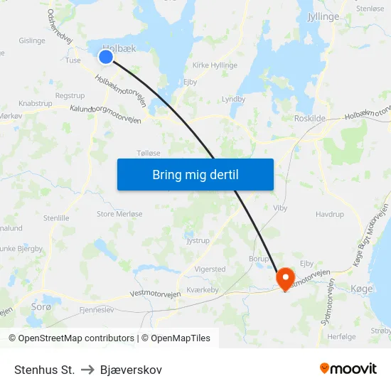 Stenhus St. to Bjæverskov map