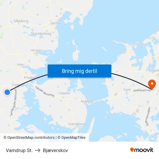 Vamdrup St. to Bjæverskov map