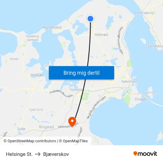 Helsinge St. to Bjæverskov map