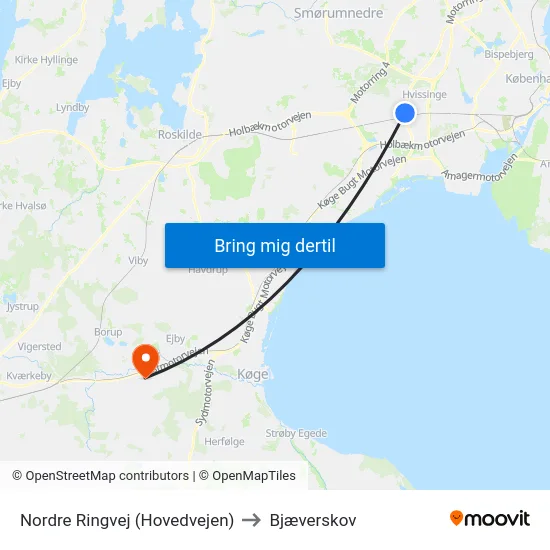 Nordre Ringvej (Hovedvejen) to Bjæverskov map