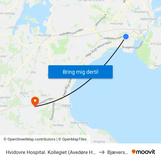 Hvidovre Hospital. Kollegiet (Avedøre Havnevej) to Bjæverskov map