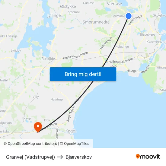 Granvej (Vadstrupvej) to Bjæverskov map