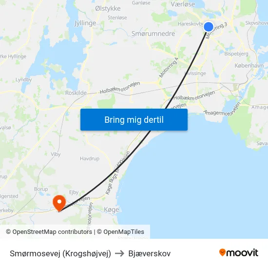 Smørmosevej (Krogshøjvej) to Bjæverskov map