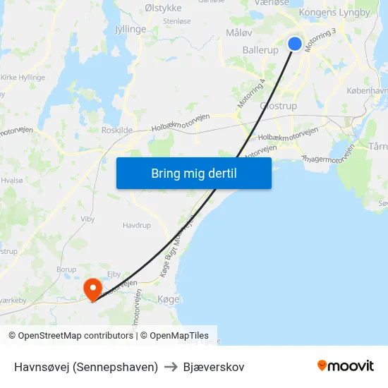 Havnsøvej (Sennepshaven) to Bjæverskov map