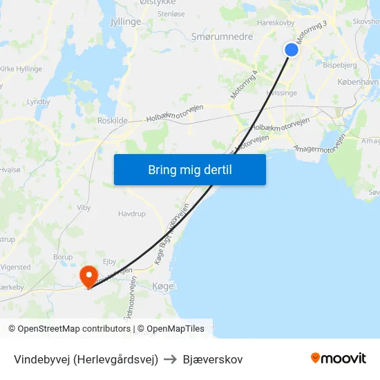 Vindebyvej (Herlevgårdsvej) to Bjæverskov map