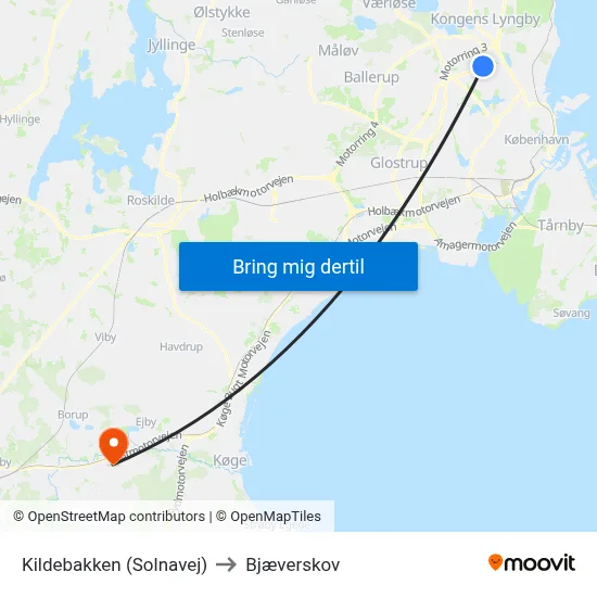 Kildebakken (Solnavej) to Bjæverskov map