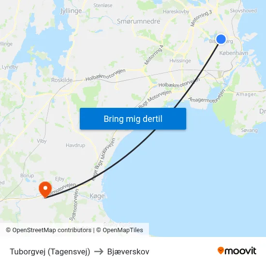 Tuborgvej (Tagensvej) to Bjæverskov map