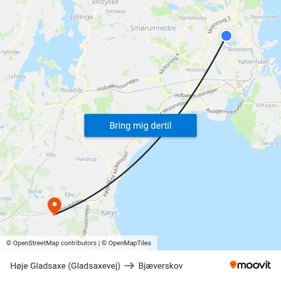 Høje Gladsaxe (Gladsaxevej) to Bjæverskov map