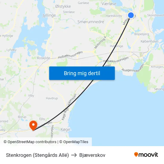 Stenkrogen (Stengårds Allé) to Bjæverskov map