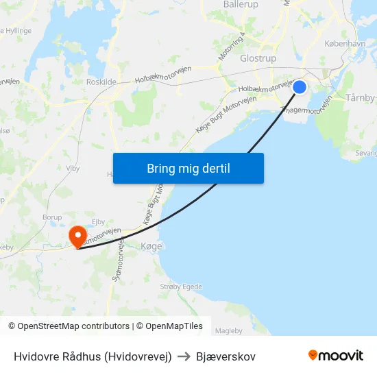 Hvidovre Rådhus (Hvidovrevej) to Bjæverskov map