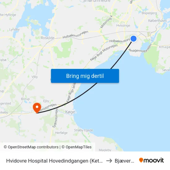 Hvidovre Hospital Hovedindgangen (Kettegård Allé) to Bjæverskov map