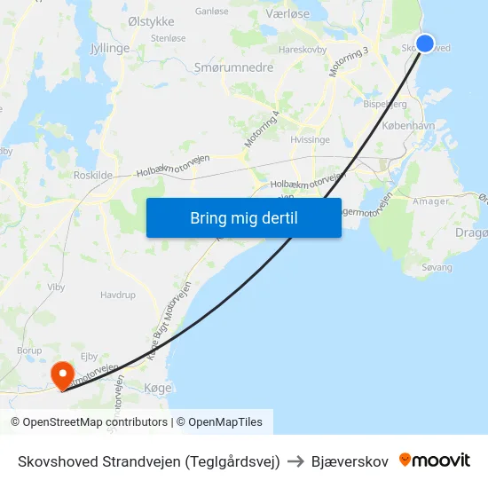 Skovshoved Strandvejen (Teglgårdsvej) to Bjæverskov map