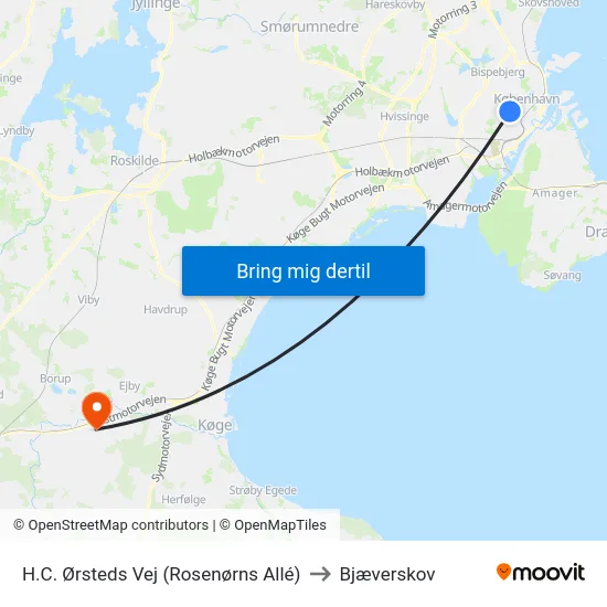 H.C. Ørsteds Vej (Rosenørns Allé) to Bjæverskov map