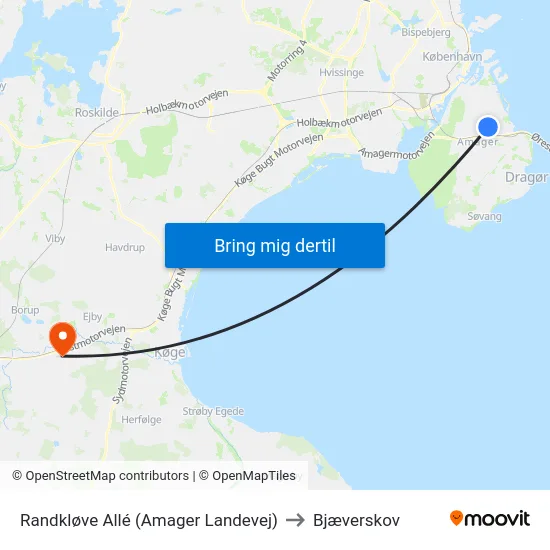 Randkløve Allé (Amager Landevej) to Bjæverskov map