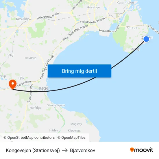 Kongevejen (Stationsvej) to Bjæverskov map