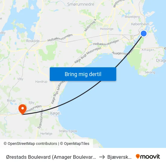 Ørestads Boulevard (Amager Boulevard) to Bjæverskov map