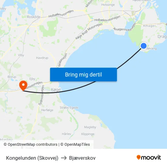 Kongelunden (Skovvej) to Bjæverskov map