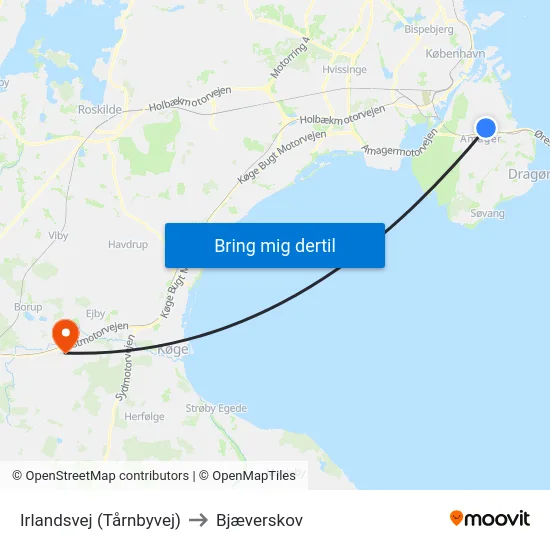 Irlandsvej (Tårnbyvej) to Bjæverskov map