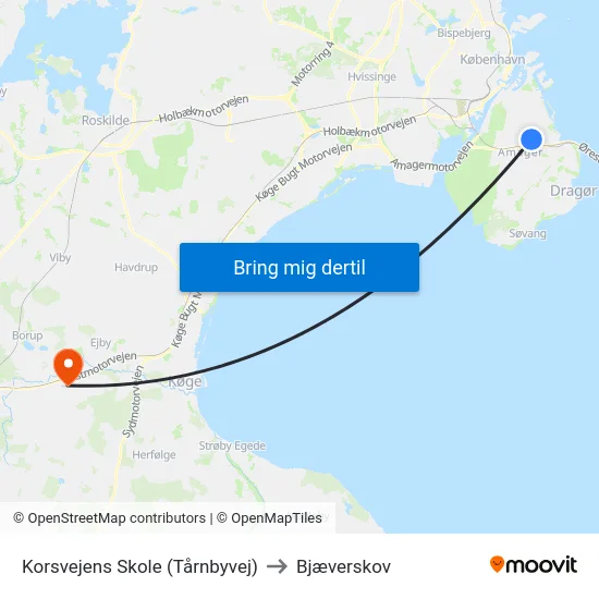 Korsvejens Skole (Tårnbyvej) to Bjæverskov map