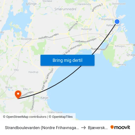 Strandboulevarden (Nordre Frihavnsgade) to Bjæverskov map