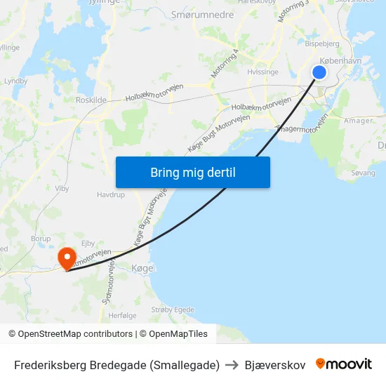 Frederiksberg Bredegade (Smallegade) to Bjæverskov map