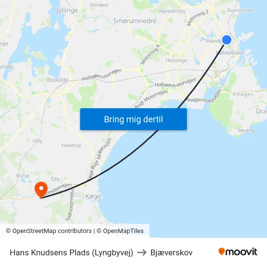 Hans Knudsens Plads (Lyngbyvej) to Bjæverskov map