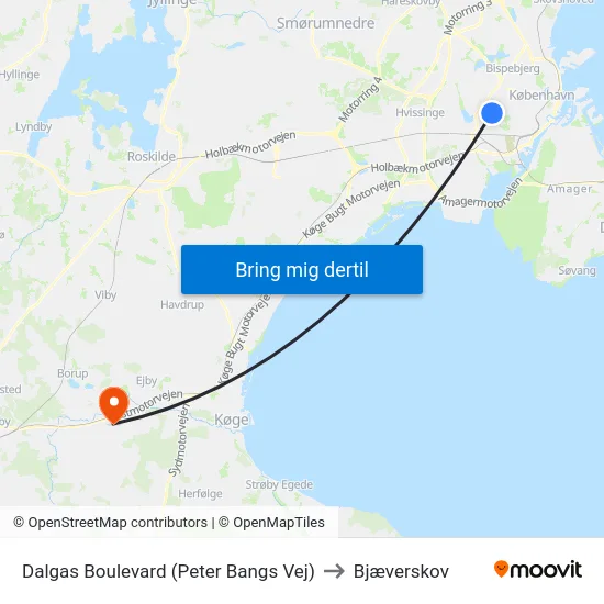 Dalgas Boulevard (Peter Bangs Vej) to Bjæverskov map